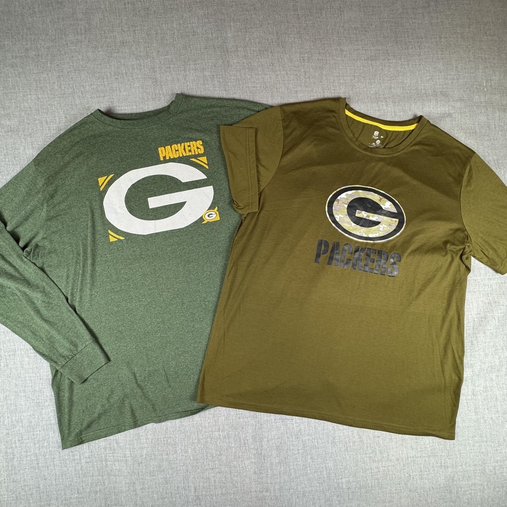 2 Green Bay Packers Shirt Mens 3XL Green NFL Football Team Apparel Lot